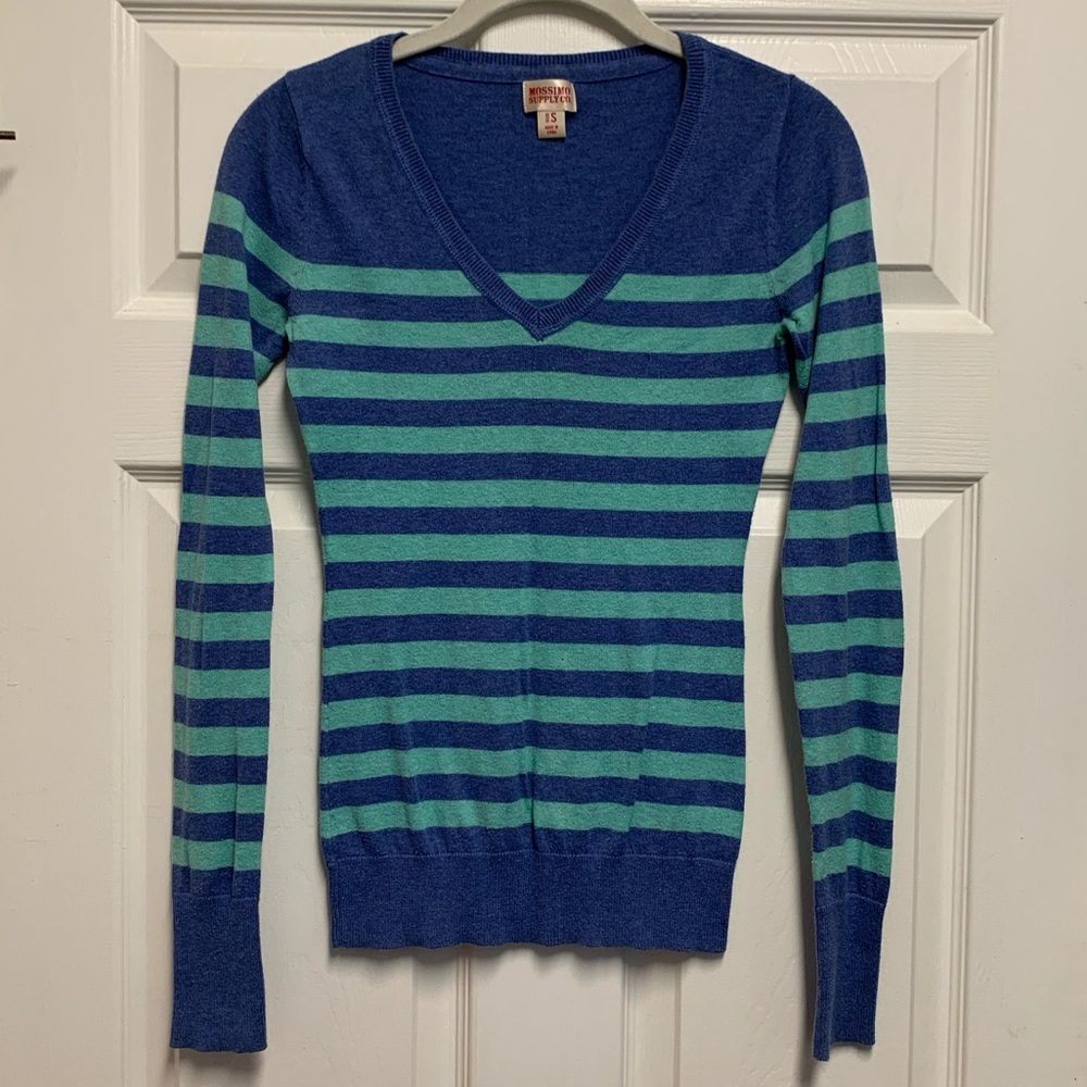 Blue and Green V Neck Sweater